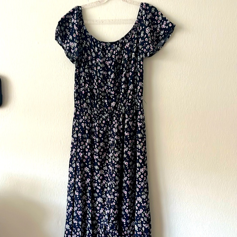 Navy Blue floral dress with opening up front size S